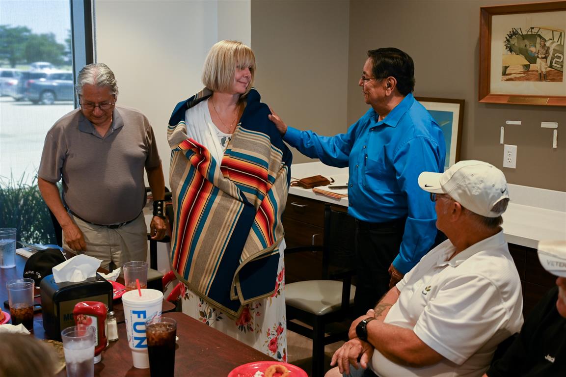 Elaine Johns Receiving a Native American Blanket