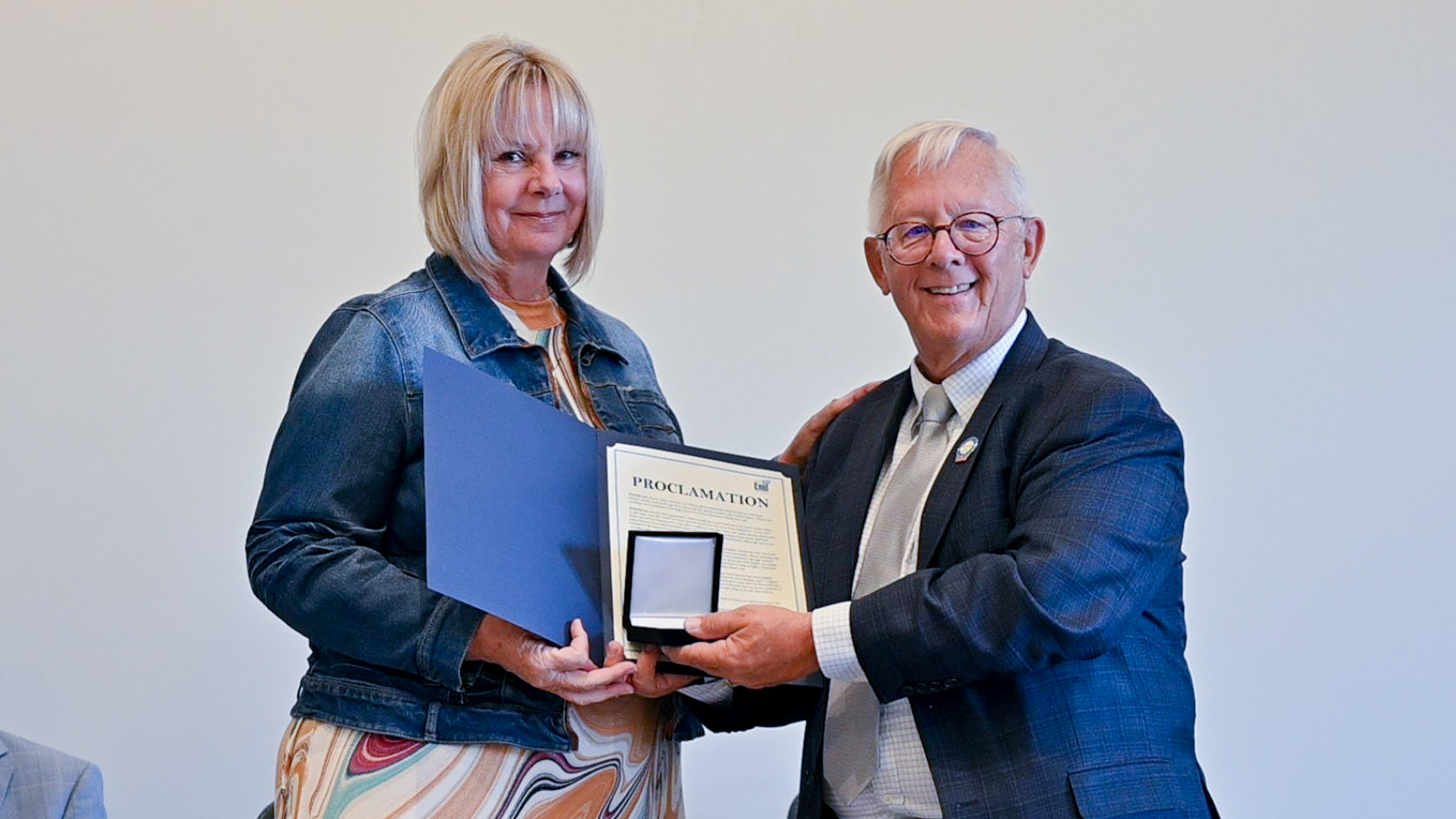 Elain Johns Receiving Proclamation and Commemorative Coin