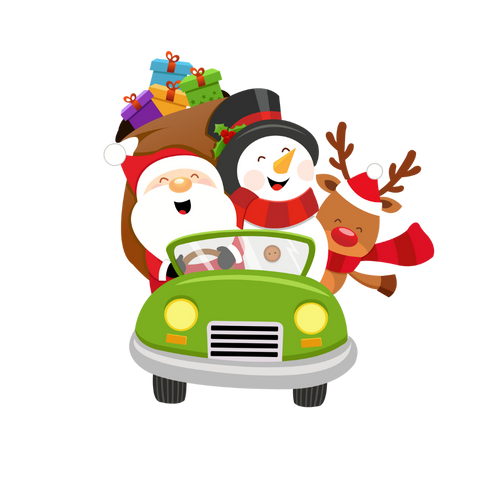 Christmas Characters in a car