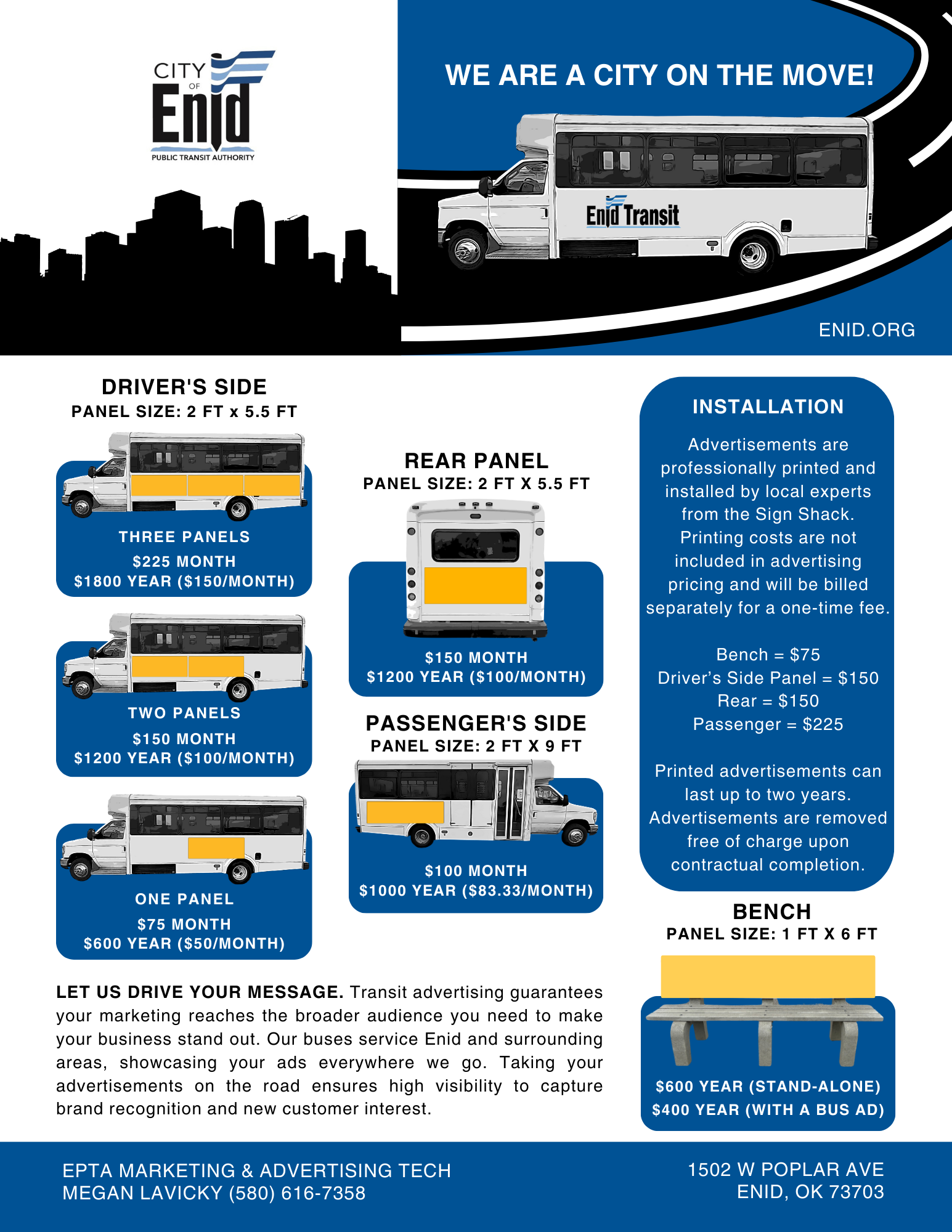 Enid Transit Informational Ad Sheet with Bench