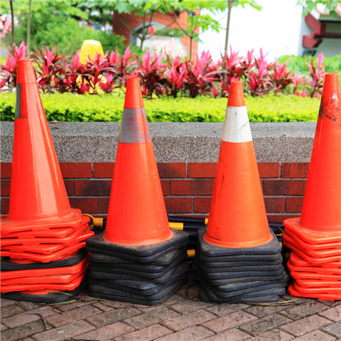 traffic cones stacked